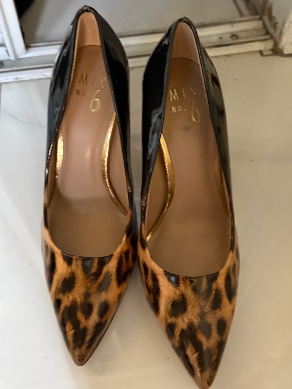 Leopard Print & Black Patent Pointed Pumps - Women